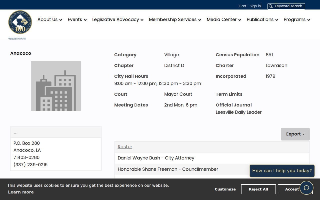Anacoco court docket Louisiana Municipal Association municipal profile