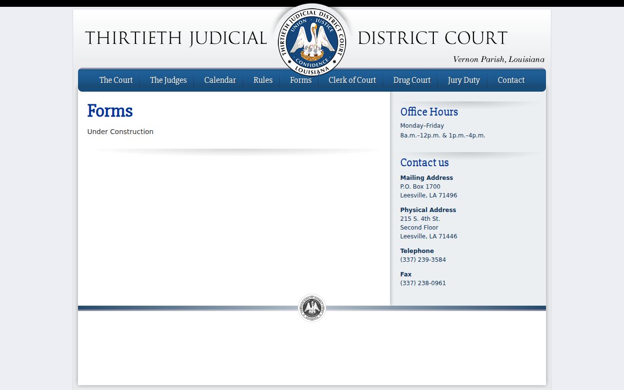 Vernon Parish case search reference to Thirtieth Judicial District Court forms