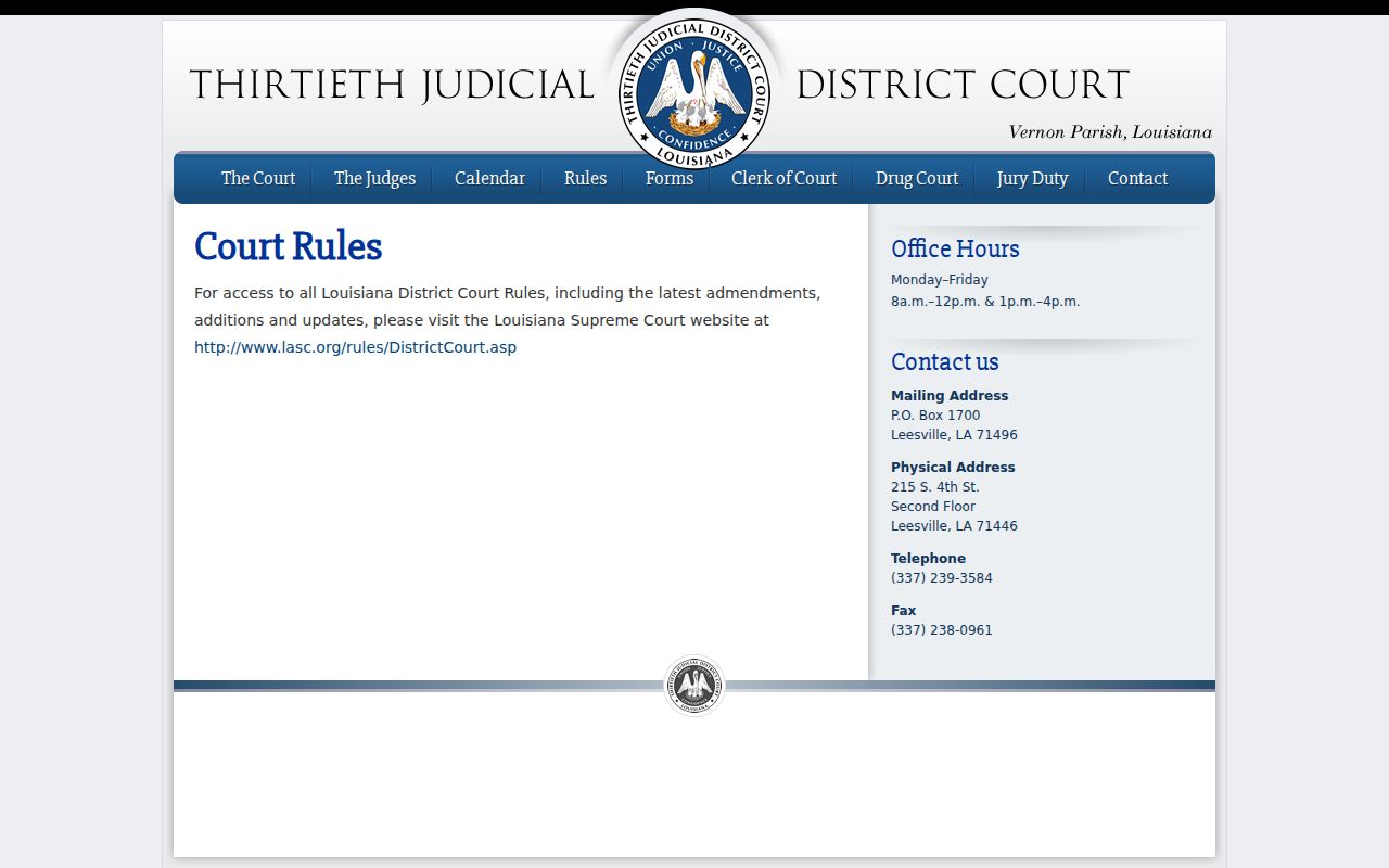 Vernon Parish case search reference to Thirtieth Judicial District Court rules