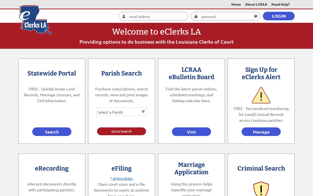 Vernon Parish case search starting at the Louisiana eClerks portal