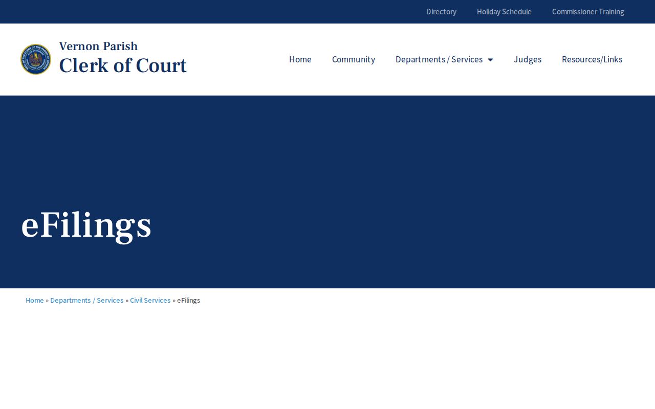 Vernon Parish civil docket eFiling page for Clerk Connect