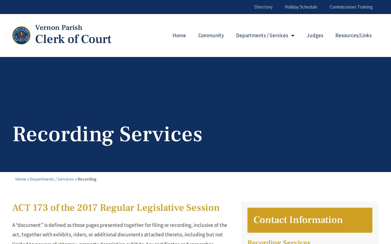 Vernon Parish court records and Clerk recording department access
