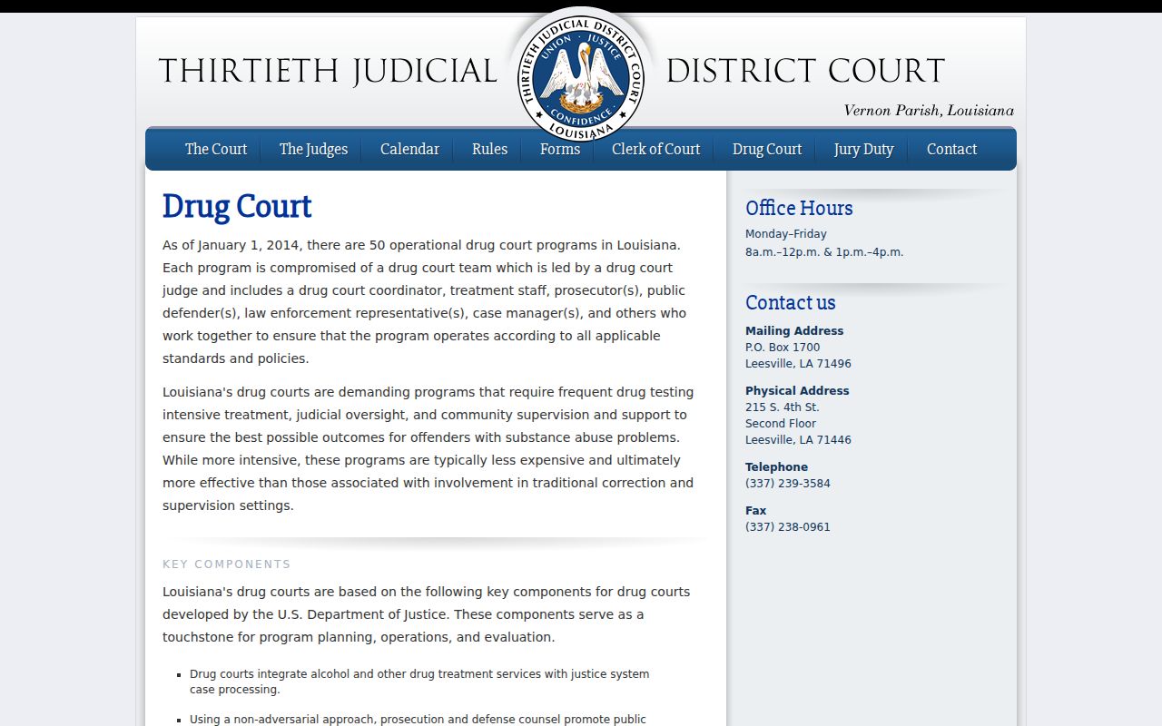 Vernon Parish criminal docket Drug Court program page