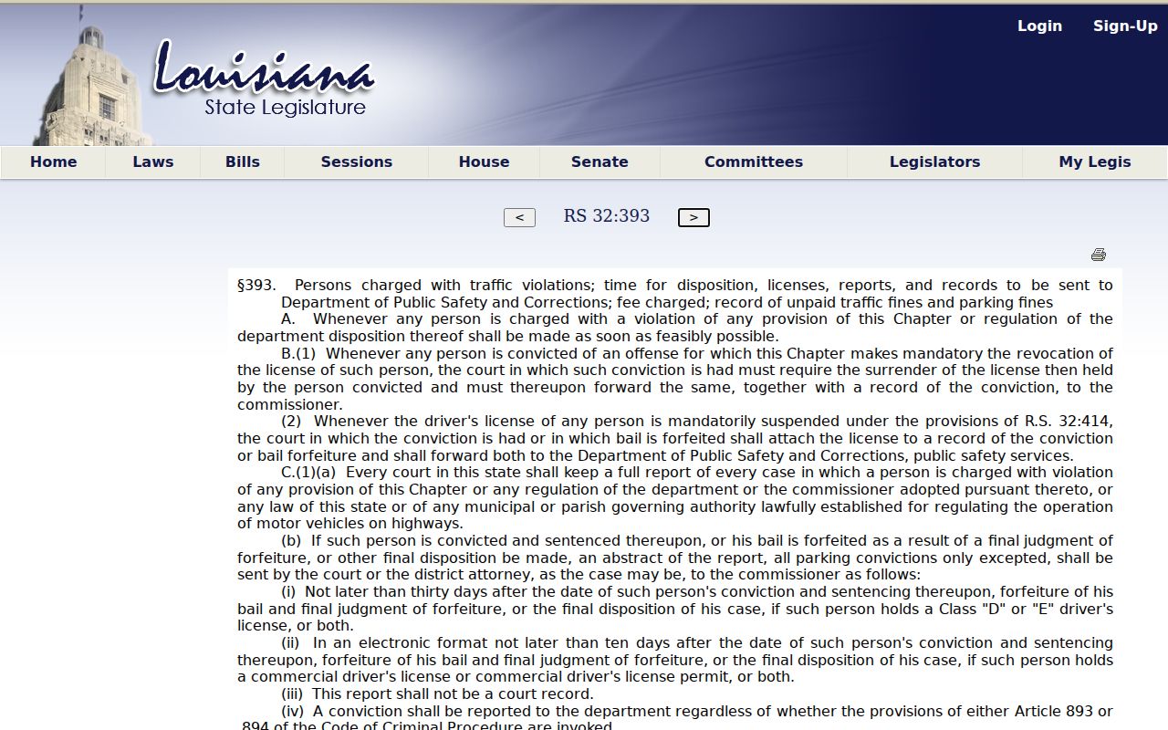 Vernon Parish traffic court records reference to Louisiana traffic reporting statute